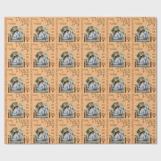 Aangepaste fotonaam en datum stijlvol huwelijk cadeaupapier (Vlak)