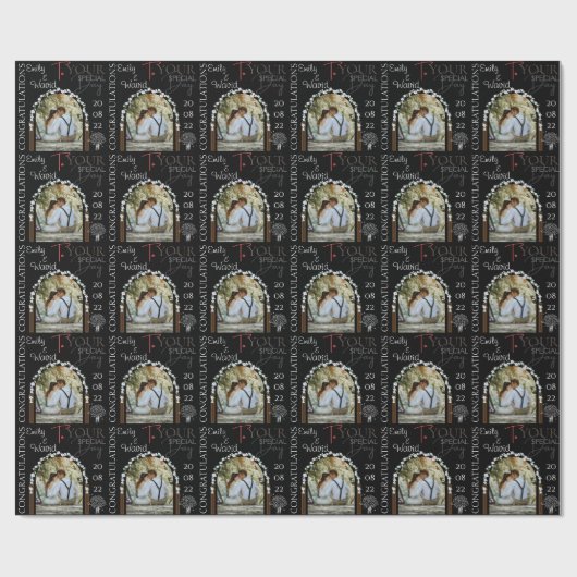 Aangepaste fotonaam en datum stijlvol huwelijk cadeaupapier (Vlak)