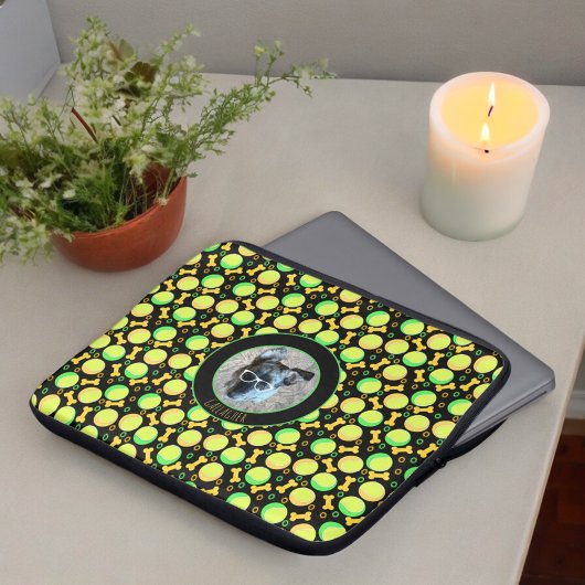 Aangepaste fotonaam Fun Tennis Balls Dog Botten Laptop Sleeve