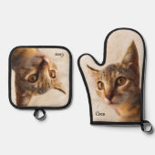 Aangepaste fotonaam gepersonaliseerde kattenhond S Ovenwant & Pannenlap Set (Voorkant)