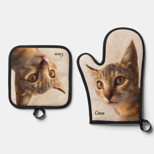 Aangepaste fotonaam gepersonaliseerde kattenhond S Ovenwant & Pannenlap Set (Voorkant)