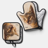 Aangepaste fotonaam gepersonaliseerde kattenhond S Ovenwant & Pannenlap Set (Voorkant / Achterkant)