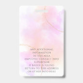 Aangepaste fotonaam Gold Pink Waterverf Personeel Badge (Achterkant)