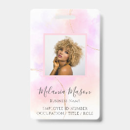 Aangepaste fotonaam Gold Pink Waterverf Personeel Badge
