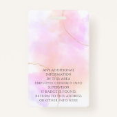 Aangepaste fotonaam Gold Pink Waterverf Personeel Badge (Achterkant)