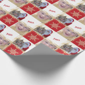Aangepaste Fotonaam Goud & Rood Kerstmis Sneeuwvlo Cadeaupapier (Hoek)