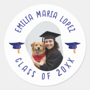 Aangepaste fotonaam Graduation Cap Keepsake Ronde Sticker