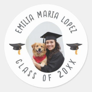 Aangepaste fotonaam Graduation Cap Keepsake Ronde Sticker