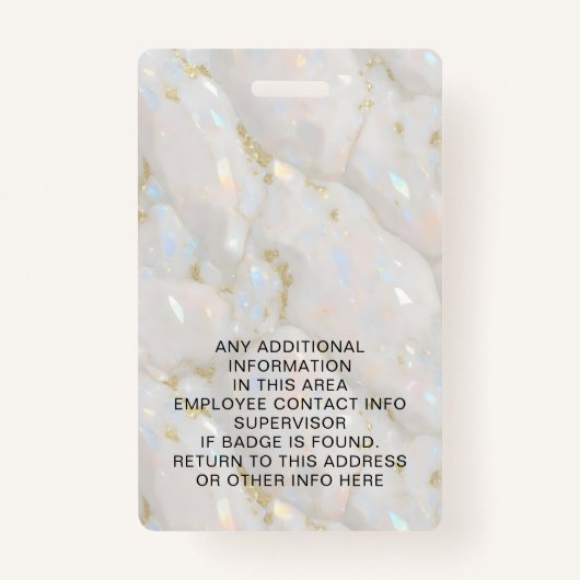 Aangepaste Fotonaam Holografische Faux Opal Stone Badge (Achterkant)