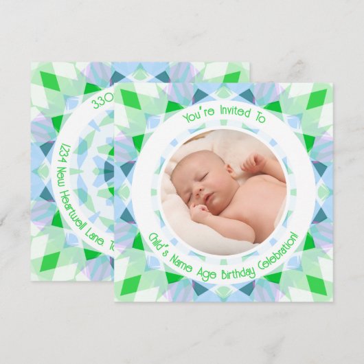 Aangepaste fotonaam Leeftijd Blauw Groen Verjaarda Kaart (Voorkant / Achterkant)