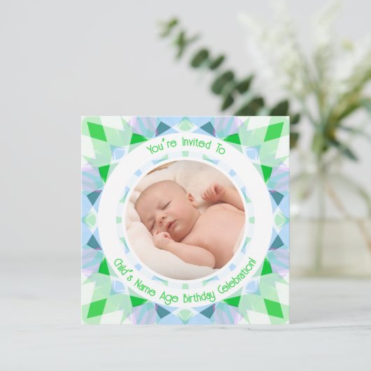 Aangepaste fotonaam Leeftijd Blauw Groen Verjaarda Kaart (Staand voorkant)