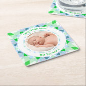 Aangepaste fotonaam Leeftijd Blauw Groen Verjaarda Kartonnen Onderzetters (Schuin)