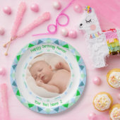 Aangepaste fotonaam Leeftijd Blauw Groen Verjaarda Papieren Bordje (Feest)