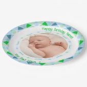 Aangepaste fotonaam Leeftijd Blauw Groen Verjaarda Papieren Bordje (Gekanteld)