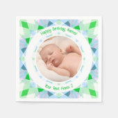 Aangepaste fotonaam Leeftijd Blauw Groen Verjaarda Servet (Voorkant)