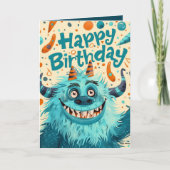 Aangepaste fotonaam leeftijd | Cute Monster Illust Kaart (Voorkant)