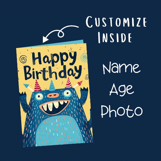 Aangepaste fotonaam leeftijd | Cute Monster Illust Kaart