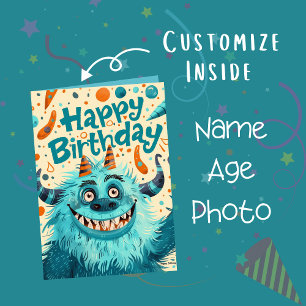 Aangepaste fotonaam leeftijd Cute Monster Illust Kaart