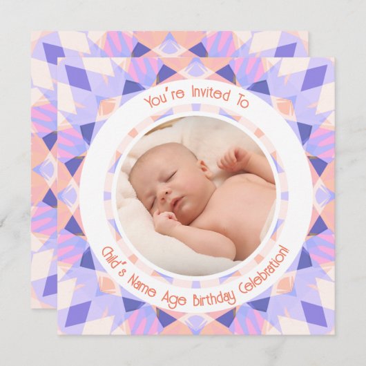 Aangepaste fotonaam Leeftijd Roze Paarse Verjaarda Kaart (Voorkant / Achterkant)