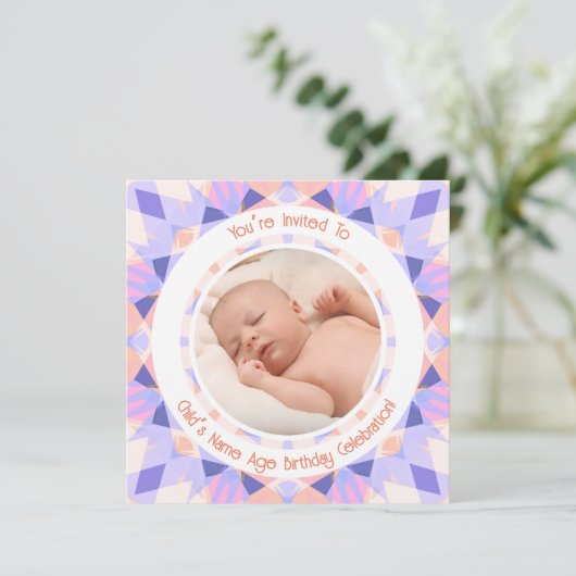 Aangepaste fotonaam Leeftijd Roze Paarse Verjaarda Kaart (Staand voorkant)