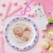 Aangepaste fotonaam Leeftijd Roze Paarse Verjaarda Papieren Bordje (Feest)