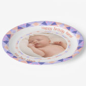 Aangepaste fotonaam Leeftijd Roze Paarse Verjaarda Papieren Bordje (Gekanteld)