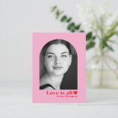 Aangepaste fotonaam liefde minimalistisch roze roo briefkaart (Staand voorkant)