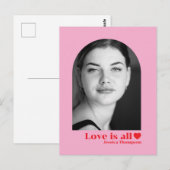 Aangepaste fotonaam liefde minimalistisch roze roo briefkaart (Voorkant / Achterkant)