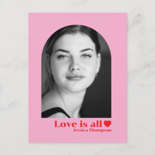 Aangepaste fotonaam liefde minimalistisch roze roo briefkaart