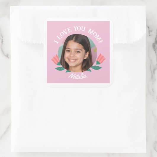 Aangepaste Fotonaam Moederdag I Love You Gift Vierkante Sticker (Tas)
