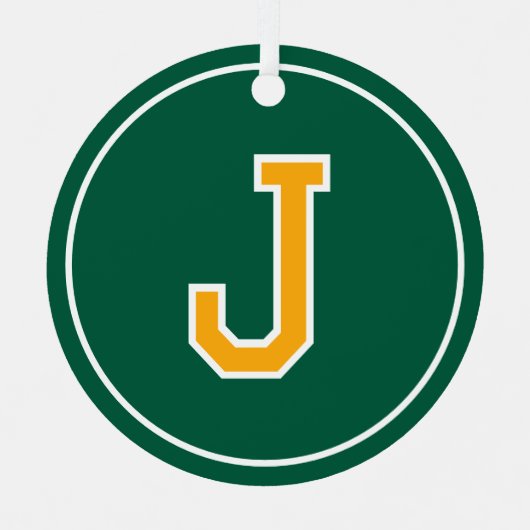 Aangepaste Fotonaam Monogram Groen Goud Retro Metalen Ornament (Voorkant)