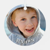 Aangepaste Fotonaam Monogram Groen Rood Retro Metalen Ornament (Achterkant)