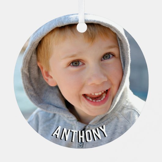 Aangepaste Fotonaam Monogram Marine Blauw Rood Ret Metalen Ornament (Achterkant)