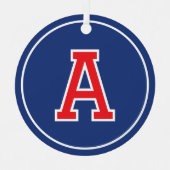 Aangepaste Fotonaam Monogram Marine Blauw Rood Ret Metalen Ornament (Voorkant)