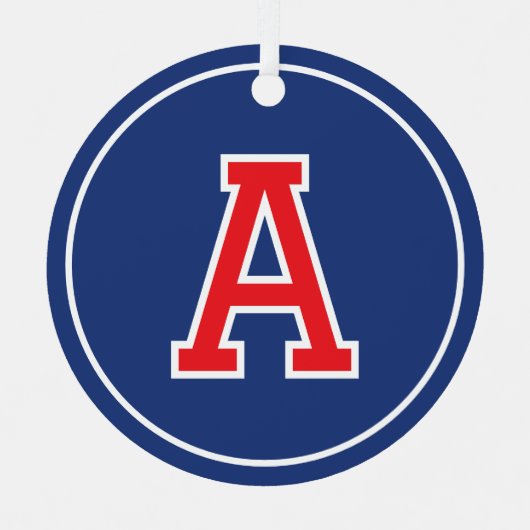 Aangepaste Fotonaam Monogram Marine Blauw Rood Ret Metalen Ornament (Voorkant)