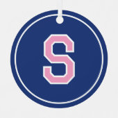 Aangepaste Fotonaam Monogram Marine Blauw Roze Ret Metalen Ornament (Voorkant)