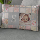Aangepaste fotonaam Monogram Pink Patchwork Accent Kussen