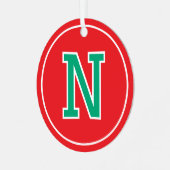 Aangepaste fotonaam Monogram rood groen Retro Metalen Ornament (Voorkant links)