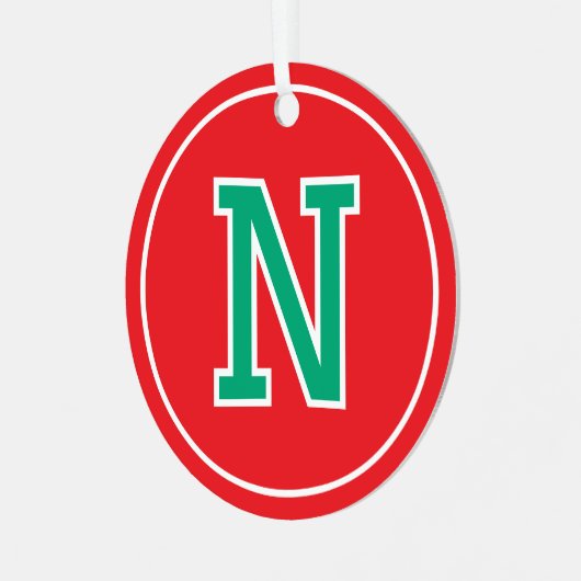 Aangepaste fotonaam Monogram rood groen Retro Metalen Ornament (Voorkant links)