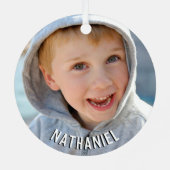 Aangepaste fotonaam Monogram rood groen Retro Metalen Ornament (Achterkant)