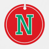 Aangepaste fotonaam Monogram rood groen Retro Metalen Ornament (Voorkant)