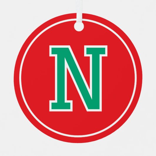 Aangepaste fotonaam Monogram rood groen Retro Metalen Ornament (Voorkant)