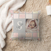 Aangepaste Fotonaam Monogram Roze Patchwork Kussen (Deken)