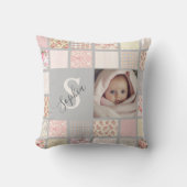 Aangepaste Fotonaam Monogram Roze Patchwork Kussen (Voorkant)