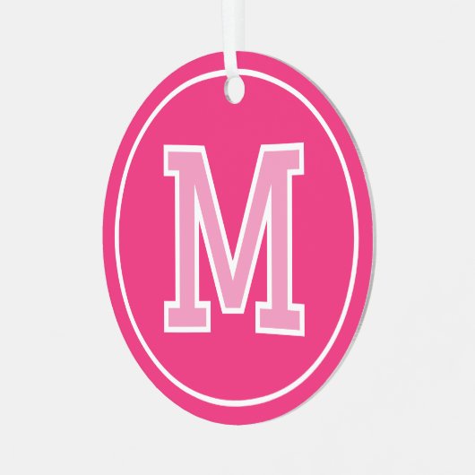 Aangepaste Fotonaam Monogram Roze Retro Metalen Ornament (Voorkant links)