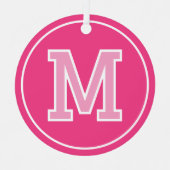 Aangepaste Fotonaam Monogram Roze Retro Metalen Ornament (Voorkant)