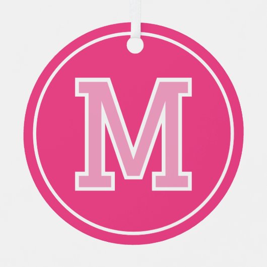 Aangepaste Fotonaam Monogram Roze Retro Metalen Ornament (Voorkant)