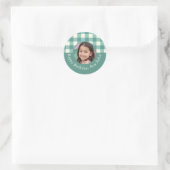 Aangepaste Fotonaam Plaid Gingham Verjaardagsfeest Ronde Sticker (Tas)