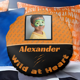 Aangepaste Fotonaam Sinaasappel Zwart Gepersonalis Rond Kussen