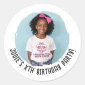 Aangepaste Fotonaam Verjaardagsfeest Elke Leeftijd Ronde Sticker (Voorkant)